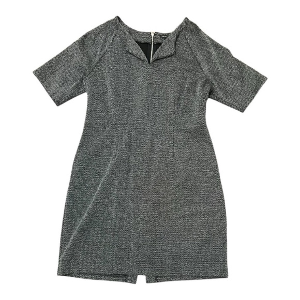 Ann Taylor Gray Herringbone Tweed Sheath Dress, Size 10, Exposed Zipper
